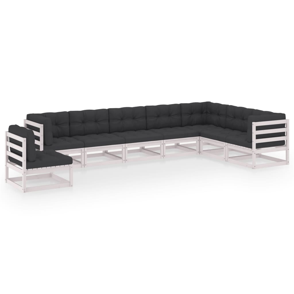 8-tlg. Garten-Lounge-Set mit Kissen Weiss Kiefer Massivholz